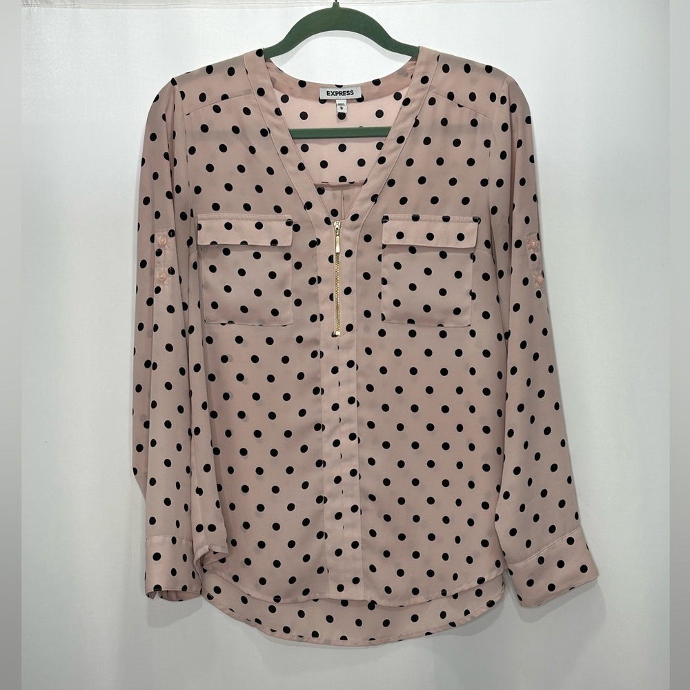 Express Zip Front Pink and Black Polka Dot Zip Front Chelsea Shirt
